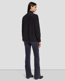 7 For All Mankind Silk Tie Neck Blouse In Black -7 For All Mankind Shop 7N576F49 BLK 4
