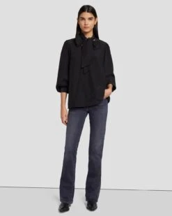 7 For All Mankind Silk Tie Neck Blouse In Black -7 For All Mankind Shop 7N576F49 BLK 6