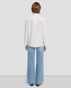 7 For All Mankind Silk Tie Neck Blouse In Cream -7 For All Mankind Shop 7N576F49 CRM 4