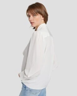 7 For All Mankind Silk Tie Neck Blouse In Cream -7 For All Mankind Shop 7N576F49 CRM 5