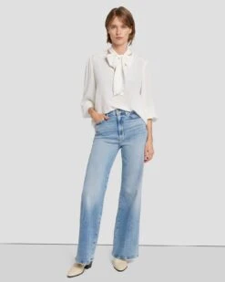 7 For All Mankind Silk Tie Neck Blouse In Cream -7 For All Mankind Shop 7N576F49 CRM 6