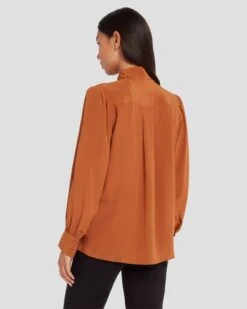 7 For All Mankind Silk Tie Neck Blouse In Ginger -7 For All Mankind Shop 7N576F49 GIN 4