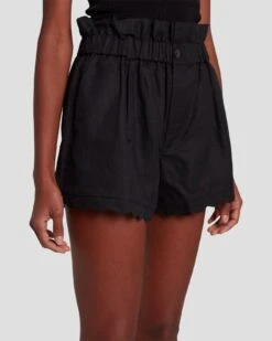 7 For All Mankind Paperbag Linen Short In Black -7 For All Mankind Shop 7N817F31 BLK 3