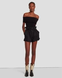 7 For All Mankind Paperbag Linen Short In Black -7 For All Mankind Shop 7N817F31 BLK 6