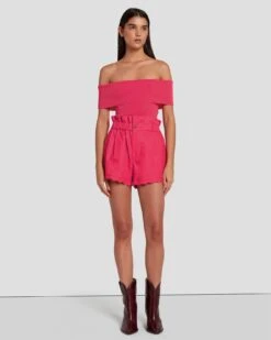 7 For All Mankind Paperbag Linen Short In Geranium