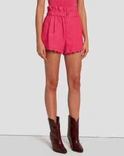 7 For All Mankind Paperbag Linen Short In Geranium -7 For All Mankind Shop 7N817F31 GER 1142 F