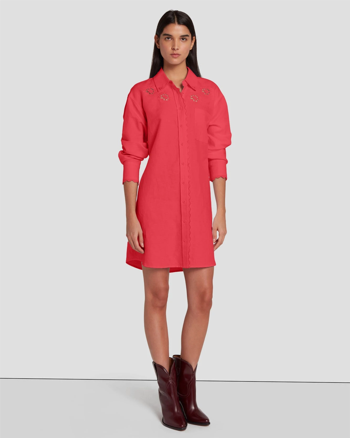 7 For All Mankind Scalloped Shirt Dress In Geranium 4 7 For All Mankind Scalloped Shirt Dress In Geranium - Image 2