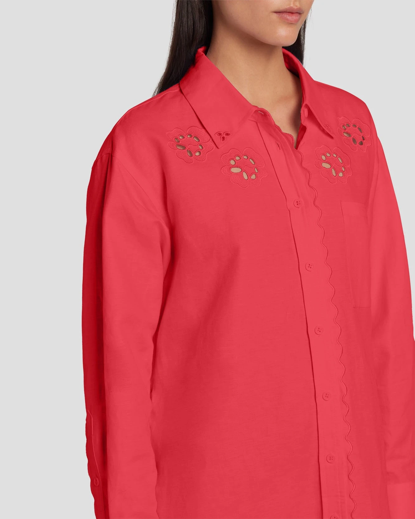 7 For All Mankind Scalloped Shirt Dress In Geranium 5 7 For All Mankind Scalloped Shirt Dress In Geranium - Image 3