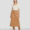 7 For All Mankind Leather Midi Skirt In Brown Sugar -7 For All Mankind Shop 7N821D71 BNS 1