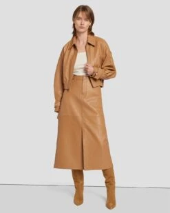 7 For All Mankind Leather Midi Skirt In Brown Sugar -7 For All Mankind Shop 7N821D71 BNS 3