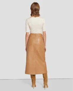 7 For All Mankind Leather Midi Skirt In Brown Sugar -7 For All Mankind Shop 7N821D71 BNS 4