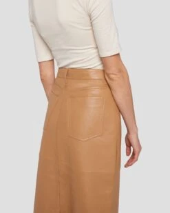 7 For All Mankind Leather Midi Skirt In Brown Sugar -7 For All Mankind Shop 7N821D71 BNS 6