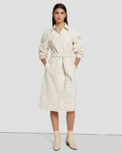 7 For All Mankind Faux Leather Belted Shirt Dress In Cream