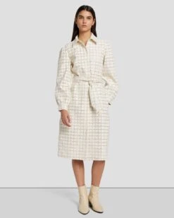 7 For All Mankind Faux Leather Belted Shirt Dress In Cream -7 For All Mankind Shop 7N822F06 CRM 3