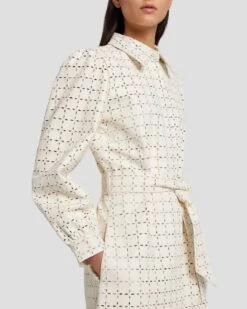 7 For All Mankind Faux Leather Belted Shirt Dress In Cream -7 For All Mankind Shop 7N822F06 CRM 5