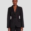 7 For All Mankind Cinched Waist Linen Blazer In Black -7 For All Mankind Shop 7N945F31 BLK 1