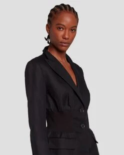 7 For All Mankind Cinched Waist Linen Blazer In Black -7 For All Mankind Shop 7N945F31 BLK 3