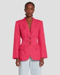 7 For All Mankind Cinched Waist Linen Blazer In Geranium