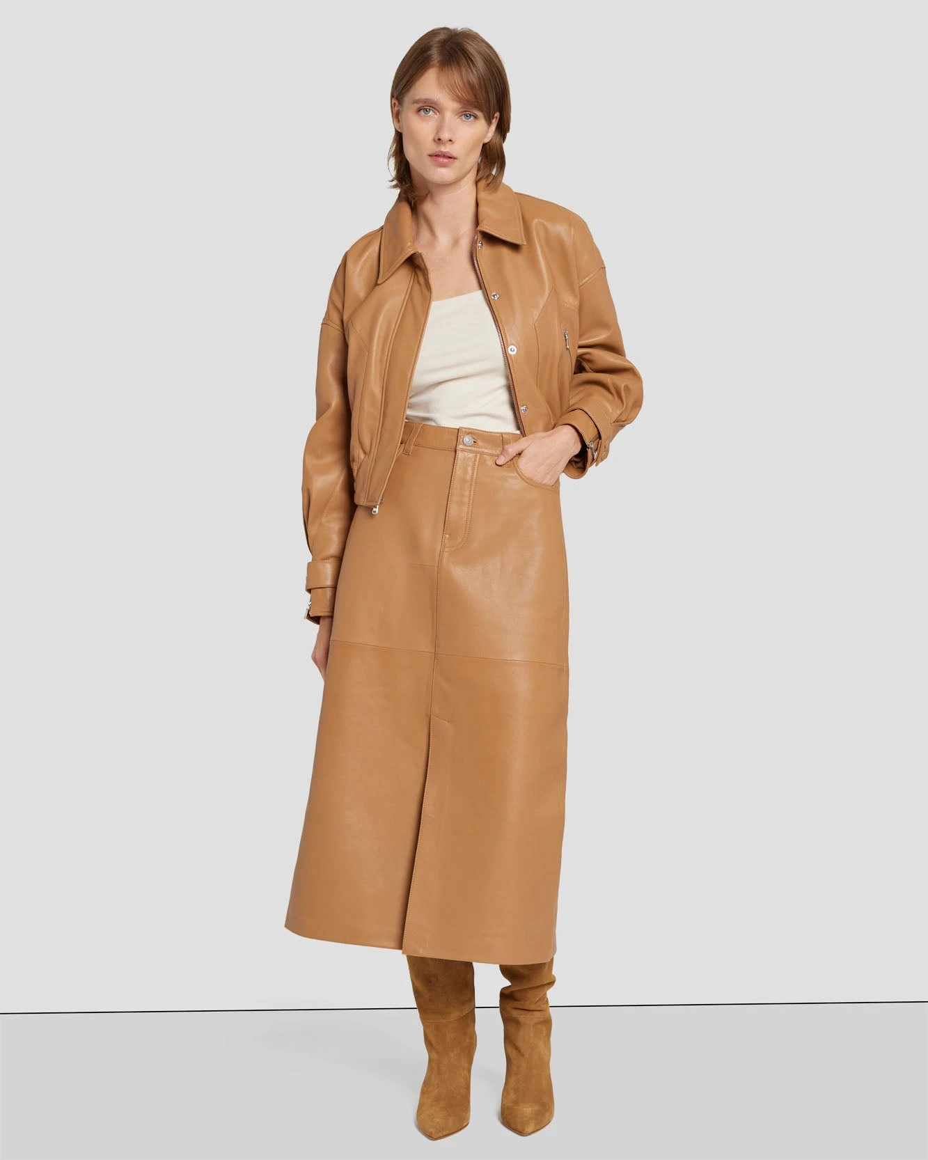 7 For All Mankind Leather Moto Jacket In Brown Sugar 5 7 For All Mankind Leather Moto Jacket In Brown Sugar - Image 3