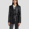 7 For All Mankind Faux Leather Wrap Blazer In Black