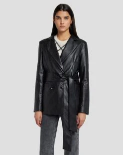 7 For All Mankind Faux Leather Wrap Blazer In Black