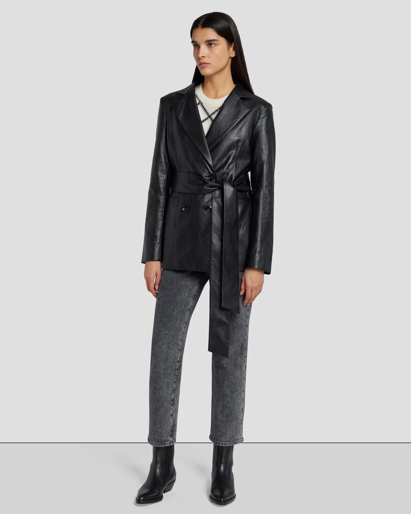 7 For All Mankind Faux Leather Wrap Blazer In Black 4 7 For All Mankind Faux Leather Wrap Blazer In Black - Image 2
