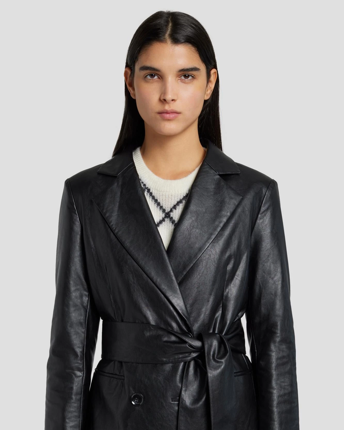 7 For All Mankind Faux Leather Wrap Blazer In Black 5 7 For All Mankind Faux Leather Wrap Blazer In Black - Image 3