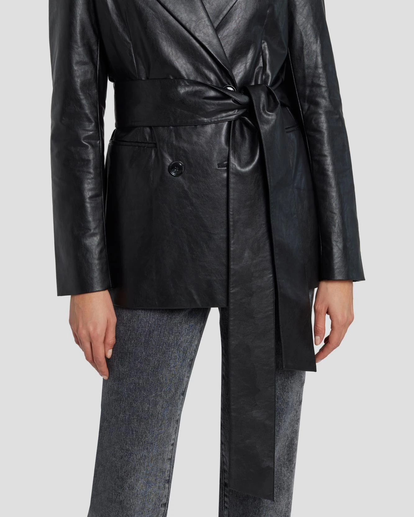 7 For All Mankind Faux Leather Wrap Blazer In Black 7 7 For All Mankind Faux Leather Wrap Blazer In Black - Image 5