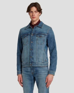 7 For All Mankind Perfect Trucker Jacket In Ramble -7 For All Mankind Shop 7T924C10 RBE 6