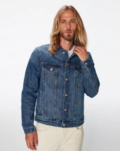 7 For All Mankind Perfect Trucker Jacket In Lagoon -7 For All Mankind Shop 7T924C10 XLO 3