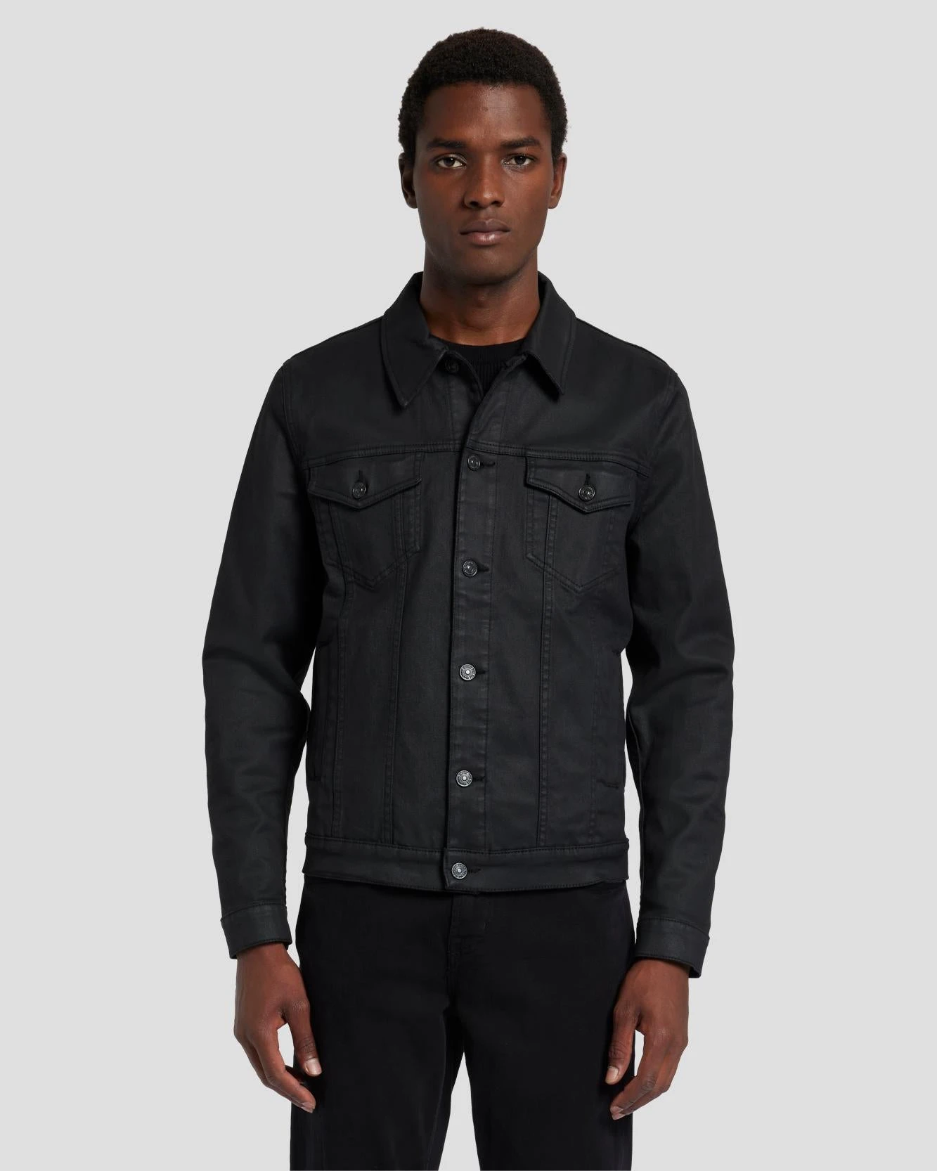 7 For All Mankind Perfect Trucker Jacket In Coated Black 3 7 For All Mankind Perfect Trucker Jacket In Coated Black