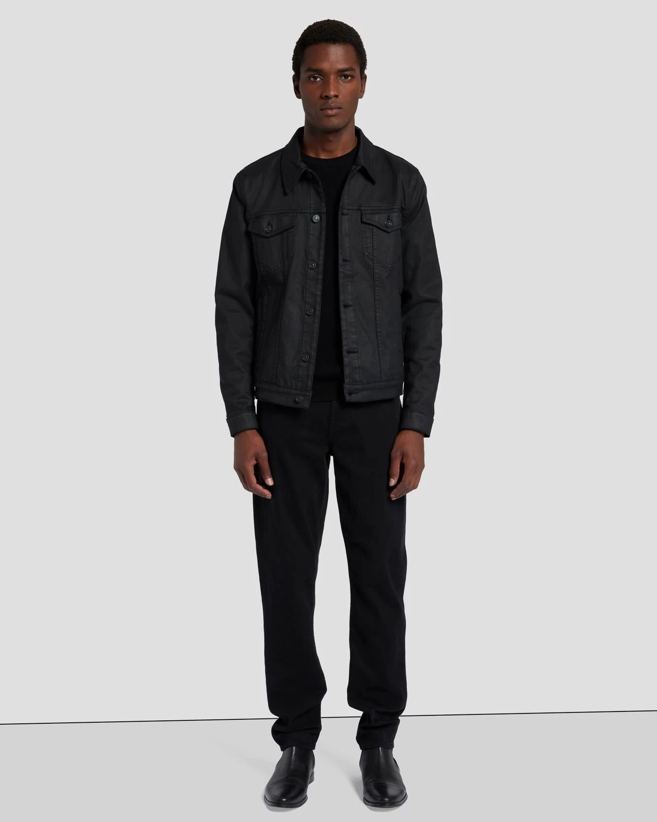 7 For All Mankind Perfect Trucker Jacket In Coated Black 4 7 For All Mankind Perfect Trucker Jacket In Coated Black - Image 2