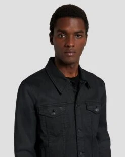 7 For All Mankind Perfect Trucker Jacket In Coated Black 10 7 For All Mankind Perfect Trucker Jacket In Coated Black -7 For All Mankind Shop 7T924C90 BLK 3