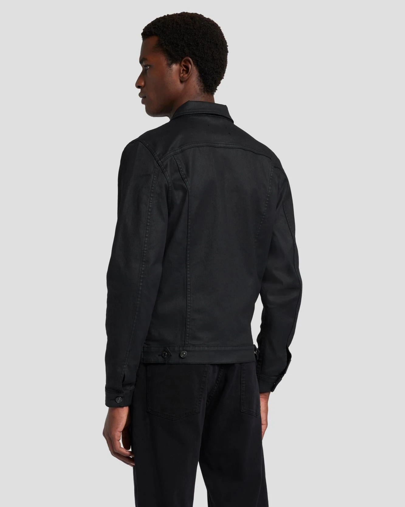 7 For All Mankind Perfect Trucker Jacket In Coated Black 6 7 For All Mankind Perfect Trucker Jacket In Coated Black - Image 4