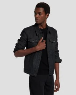7 For All Mankind Perfect Trucker Jacket In Coated Black 12 7 For All Mankind Perfect Trucker Jacket In Coated Black -7 For All Mankind Shop 7T924C90 BLK 5
