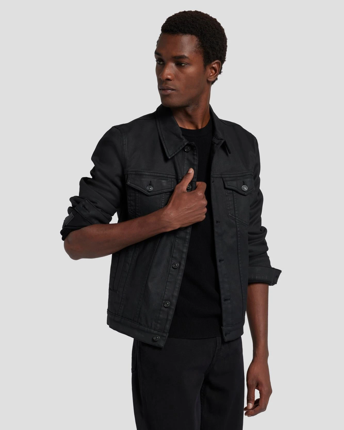 7 For All Mankind Perfect Trucker Jacket In Coated Black 7 7 For All Mankind Perfect Trucker Jacket In Coated Black - Image 5