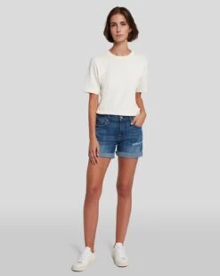 7 For All Mankind Broken Twill Mid Roll Short In Vanity Destroy -7 For All Mankind Shop 7U21067 BTL 6
