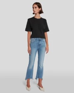 7 For All Mankind High Waist Slim Kick With Long Side Hem And Destroy In Sloane Vintage -7 For All Mankind Shop 7U352594 SVH 1