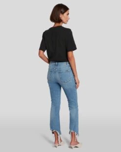 7 For All Mankind High Waist Slim Kick With Long Side Hem And Destroy In Sloane Vintage -7 For All Mankind Shop 7U352594 SVH 4