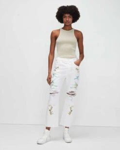 7 For All Mankind Easy Straight With Embroidery In Chamomile Destroy -7 For All Mankind Shop 7U409795 CHM 04
