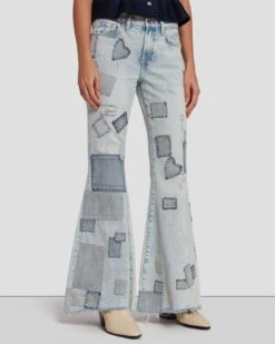 7 For All Mankind Tailorless Low Rise Flare In Iris Patchwork -7 For All Mankind Shop 7U522555 IPH 3
