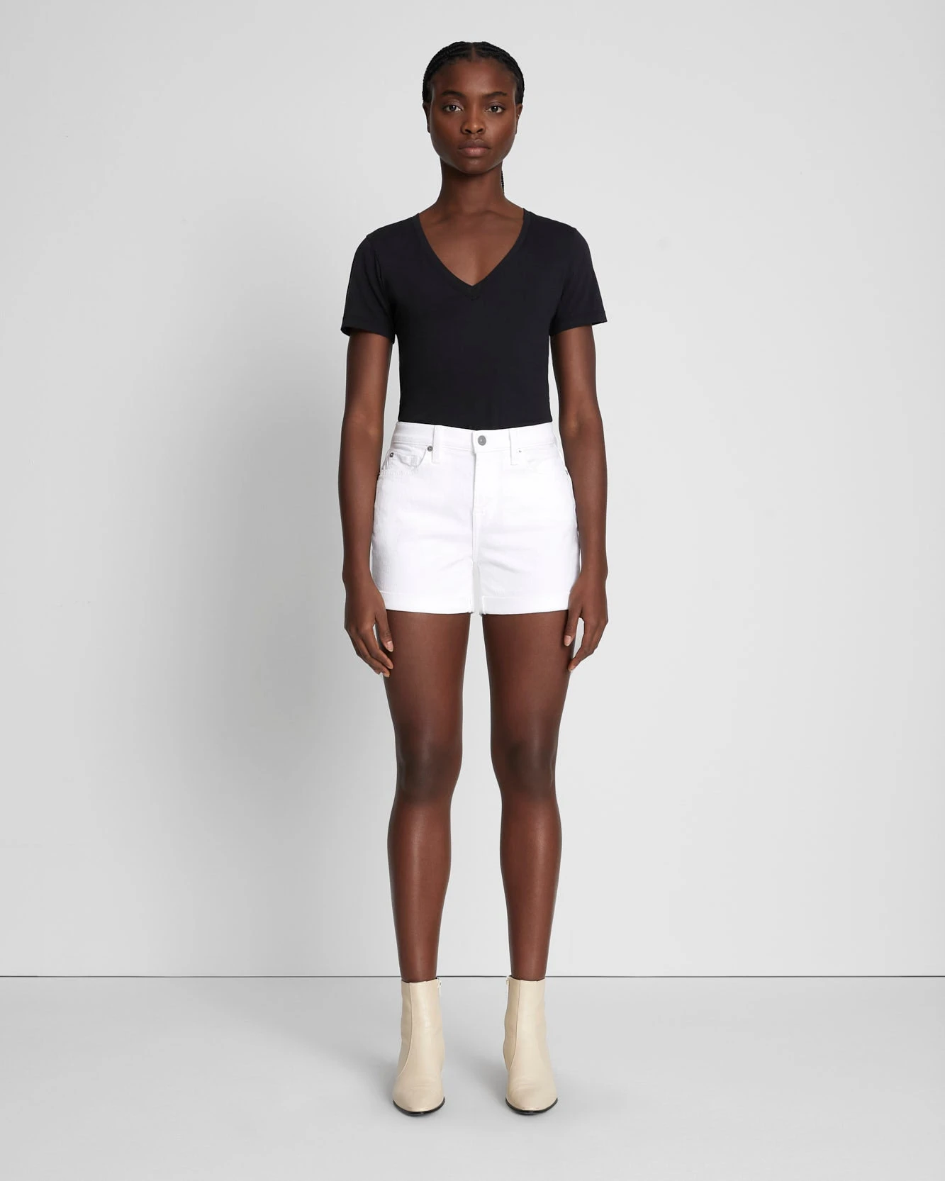 7 For All Mankind Broken Twill Mid Roll Short In White 3 7 For All Mankind Broken Twill Mid Roll Short In White