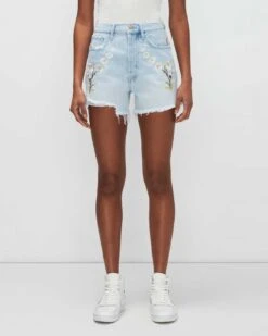 7 For All Mankind Easy Ruby Short With Distress And Embroidery In Sun Blue -7 For All Mankind Shop 7U724455 SU5 04