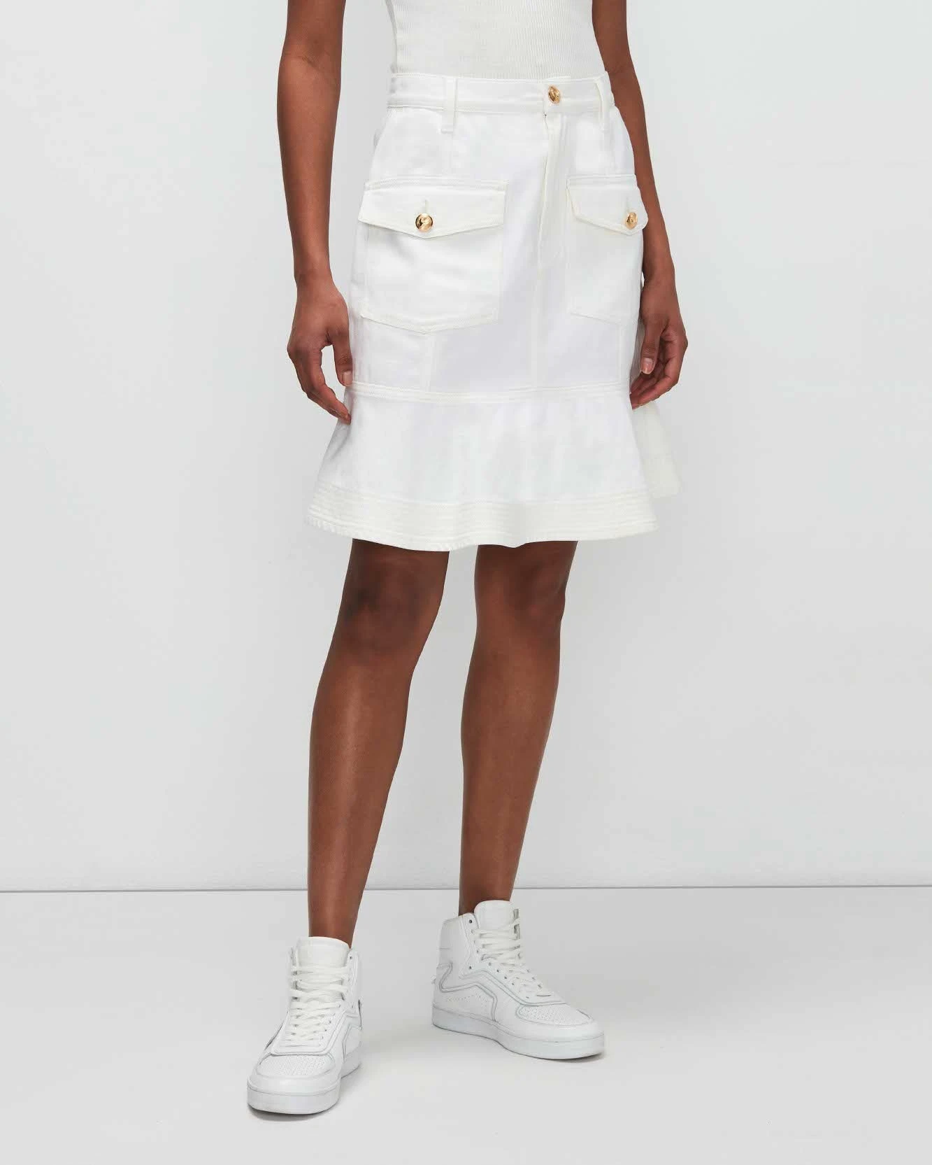 7 For All Mankind Broken Twill Flounce Skirt White 4 7 For All Mankind Broken Twill Flounce Skirt White - Image 2