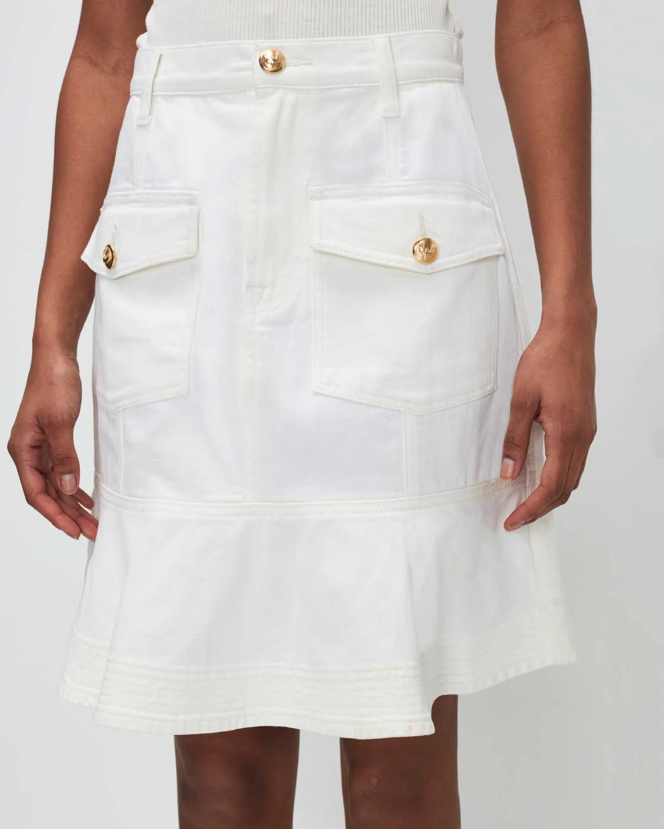 7 For All Mankind Broken Twill Flounce Skirt White 5 7 For All Mankind Broken Twill Flounce Skirt White - Image 3