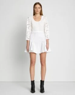 7 For All Mankind Denim Flounce Skirt In Brilliant White -7 For All Mankind Shop 7U828597 BW3 1