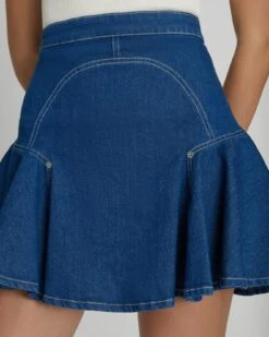 7 For All Mankind Denim Flounce Skirt In Aquamarine -7 For All Mankind Shop 7U828967 AQM 3