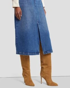 7 For All Mankind Denim Midi Skirt In Explorer -7 For All Mankind Shop 7U835C10 EPR 3