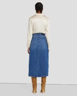 7 For All Mankind Denim Midi Skirt In Explorer -7 For All Mankind Shop 7U835C10 EPR 4