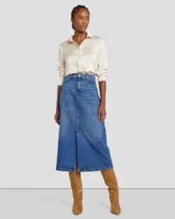 7 For All Mankind Denim Midi Skirt In Explorer -7 For All Mankind Shop 7U835C10 EPR 6